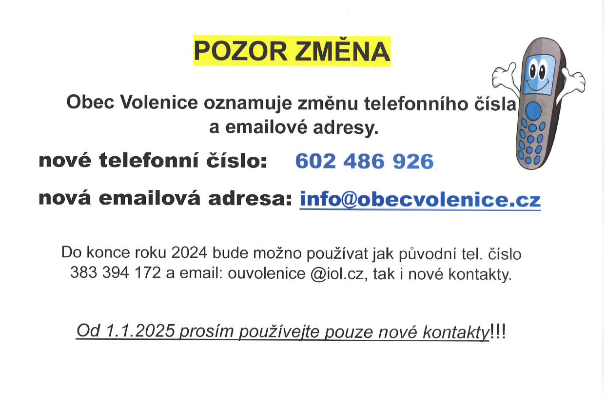 POZOR ZMĚNA KONTAKTNÍCH ÚDAJŮ