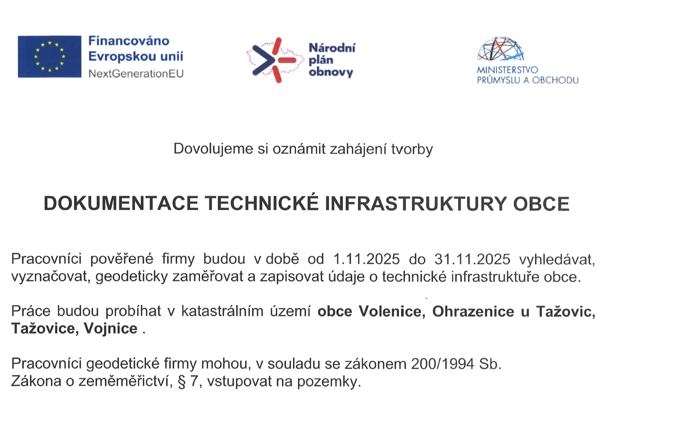 Tvorba - dokumentace technické infrastruktury obce