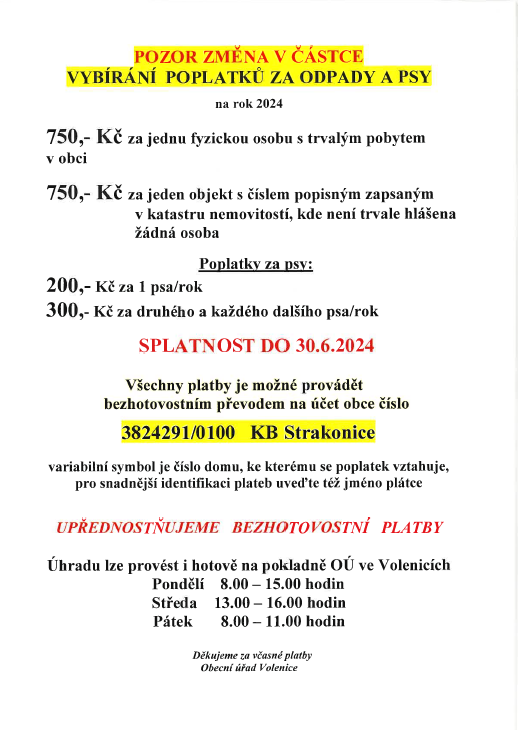 POZOR ZMĚNA - POPLATKY 2024