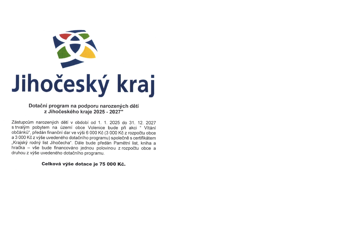 Dotační program na podporu narozených dětí z Jihočeského kraje 2025 -2027