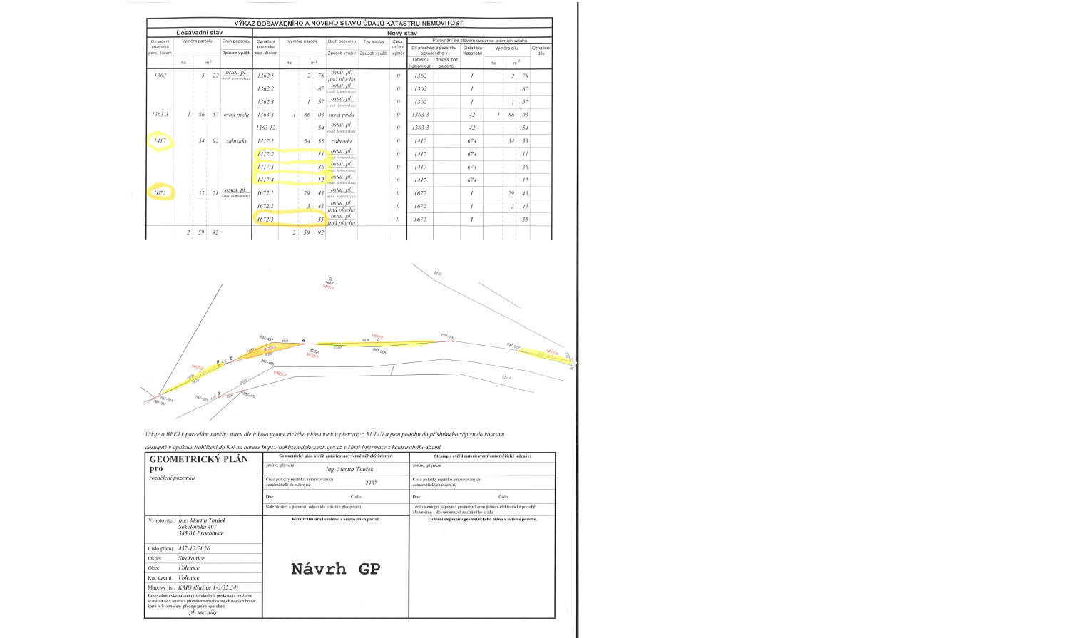 Záměr obce Volenice směnit z majetku obce nově odměřené pozemky