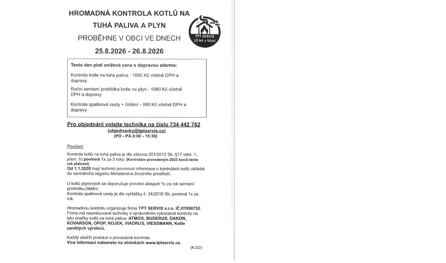 Hromadná kontrola kotlů na tuhá paliva