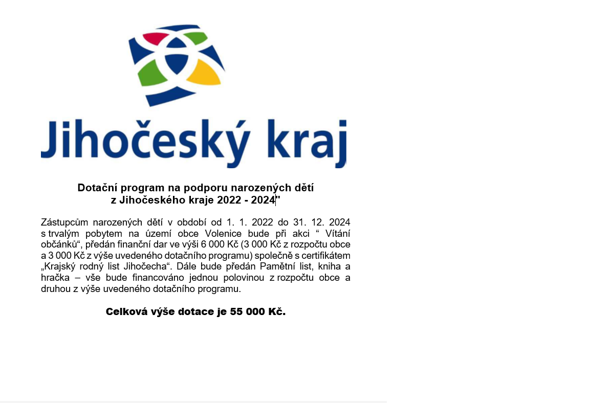 Dotační program na podporu narozených dětí z Jihočeského kraje