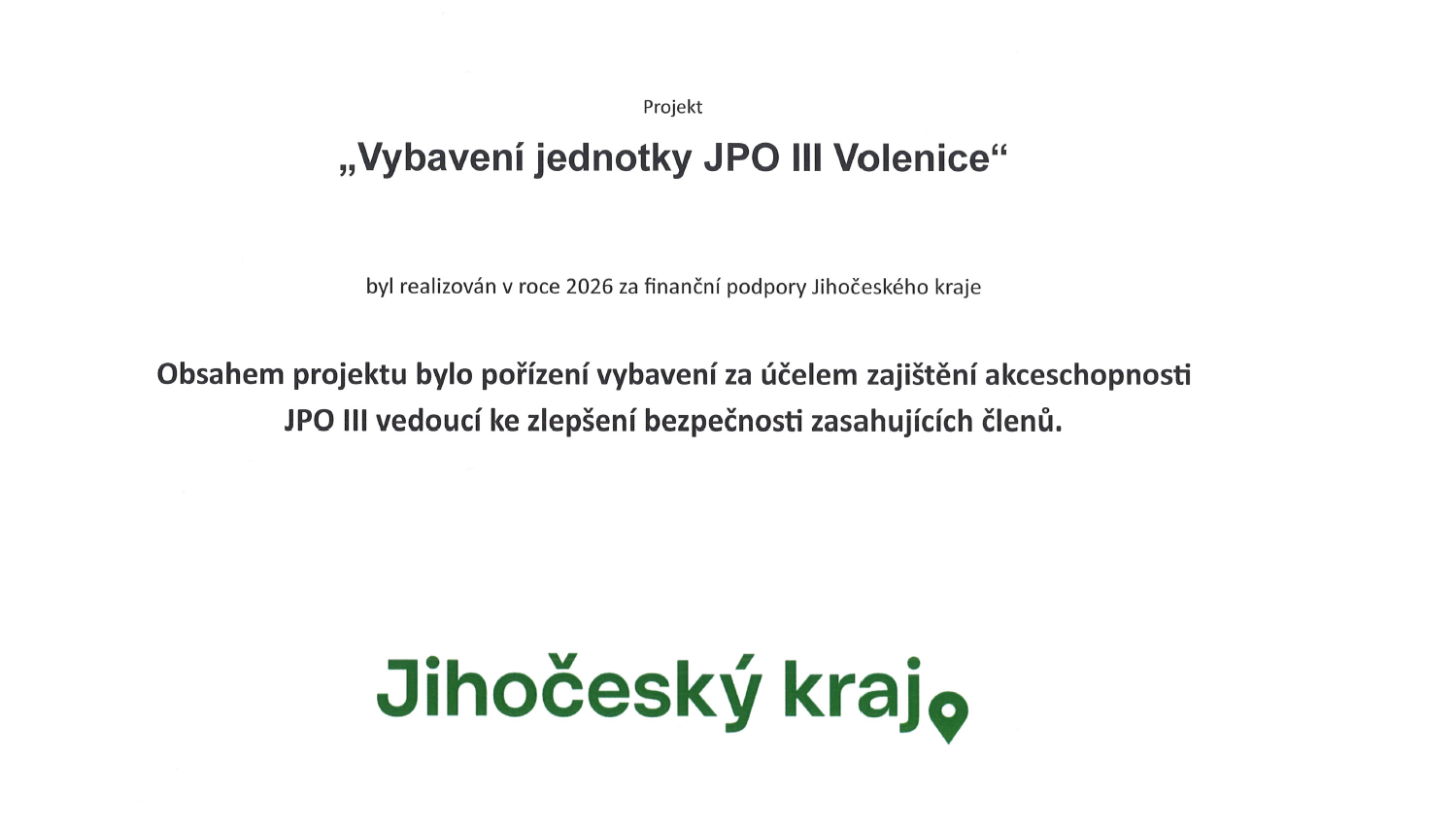 Vybavení jednotky JPO III Volenice