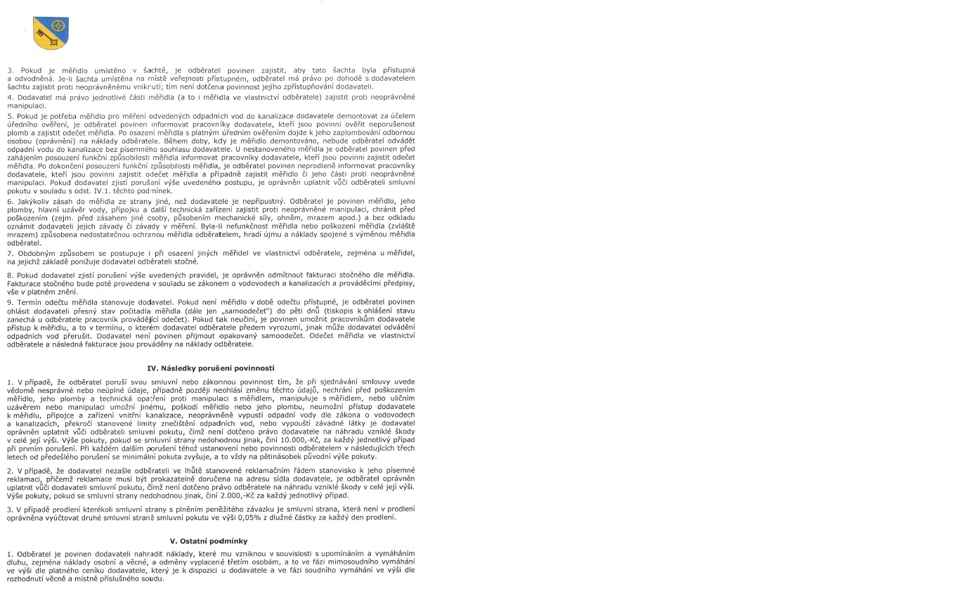Podmínky ke smlouvě o odvádění odpadních vod 