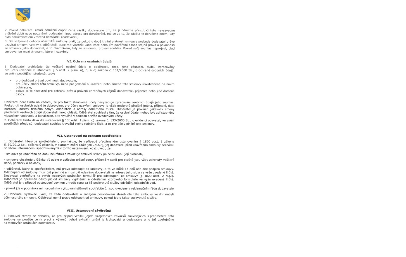 Podmínky ke smlouvě o odvádění odpadních vod 