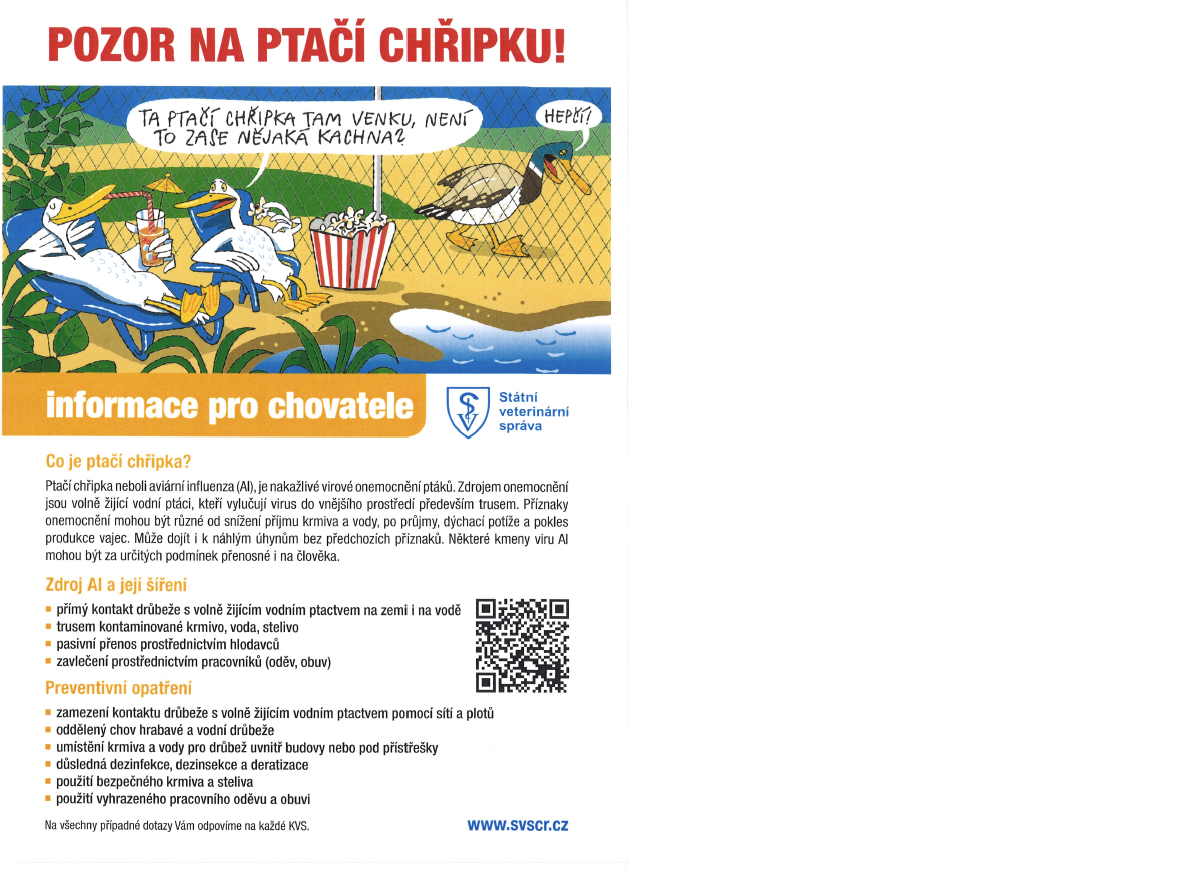 Informace pro chovatele - PTAČÍ CHŘIPKA