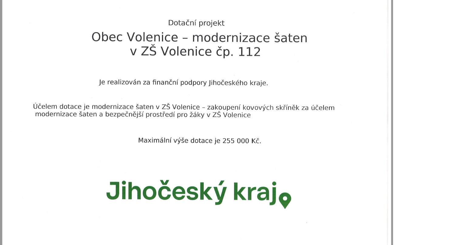 Obec Volenice - modernizace šaten v ZŠ Volenice čp.112